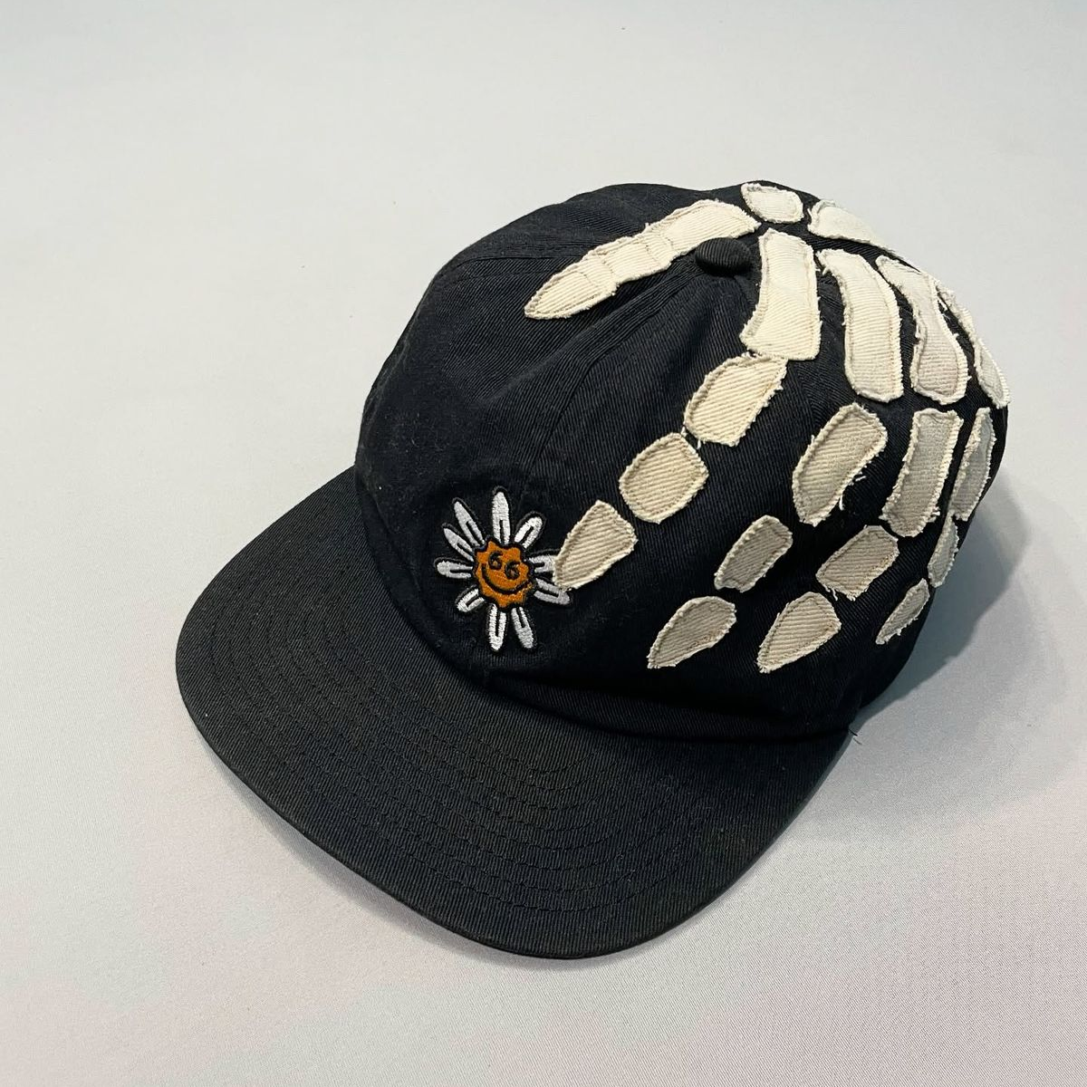 Skeleton Hand Embroidered Black Cap