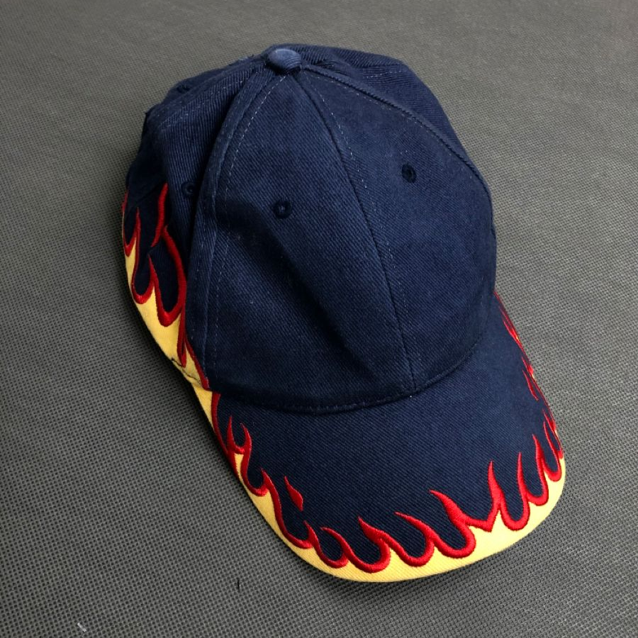 Flame Embroidered Navy Blue Cap