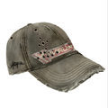 Vintage Distressed Olive Gray Cap with Metal Eyelet Detail