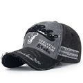 Distressed Washed Gray & Black Embroidered Cap