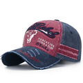 Vintage Washed Burgundy & Navy Distressed Embroidered Cap